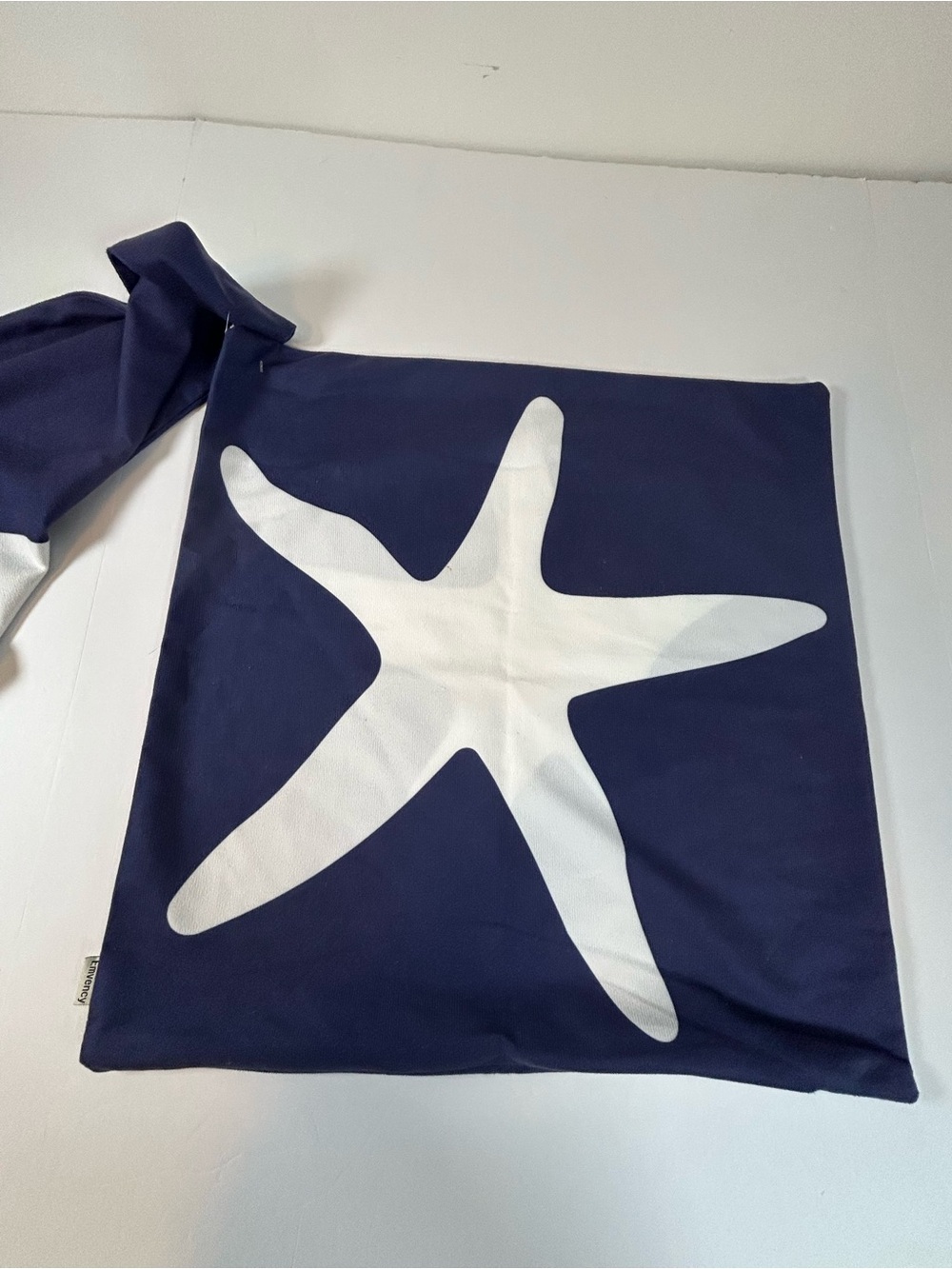 Set of 2 Navy Blue Accent Pillow Covers with White Starfish and Whale Motif